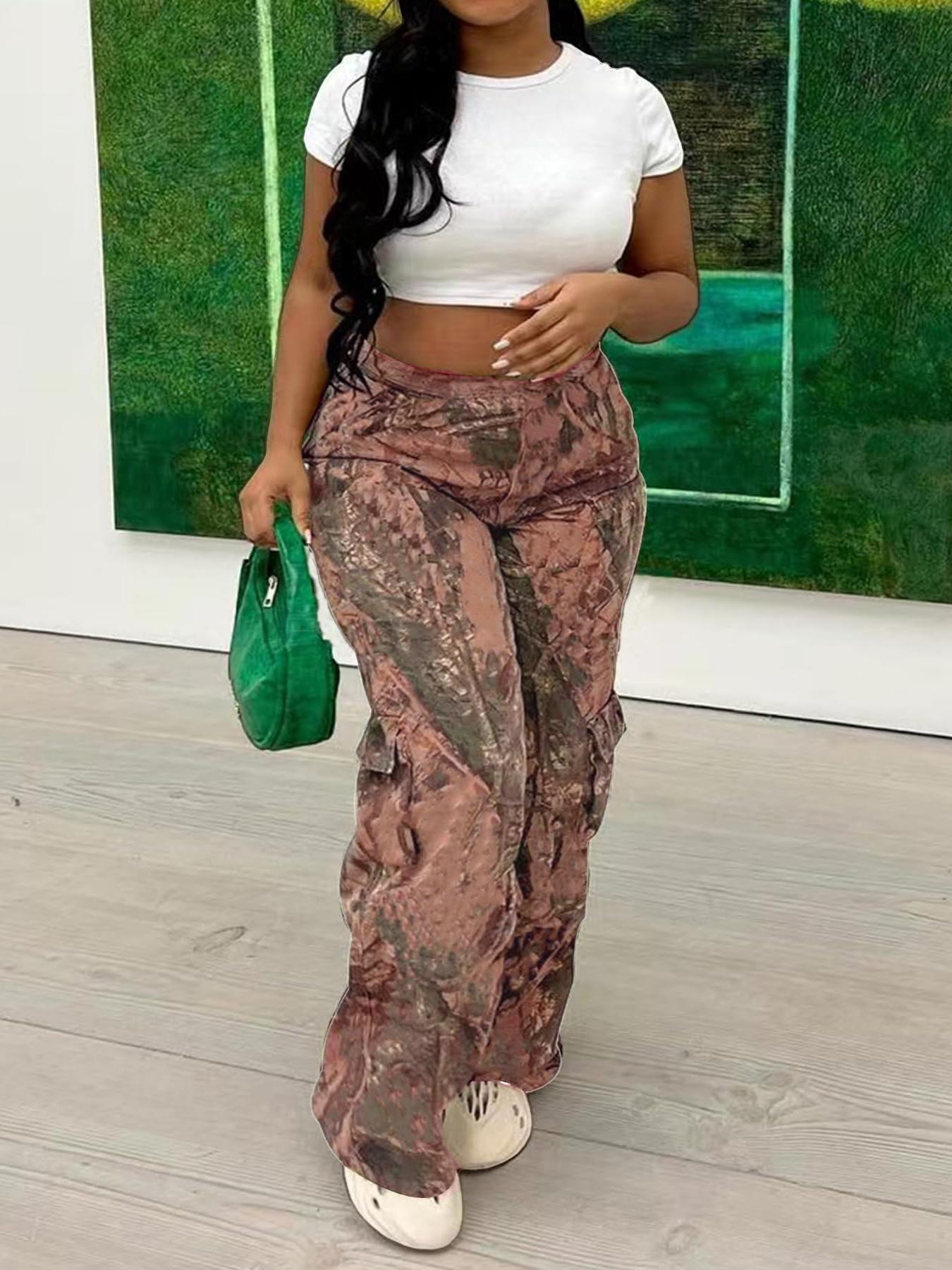 Women Camouflage Casual Zipper Pocket Pants