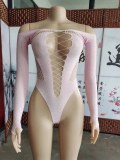 Women's Beaded Shiny Sexy Lingerie Long Sleeve Net Bodysuit