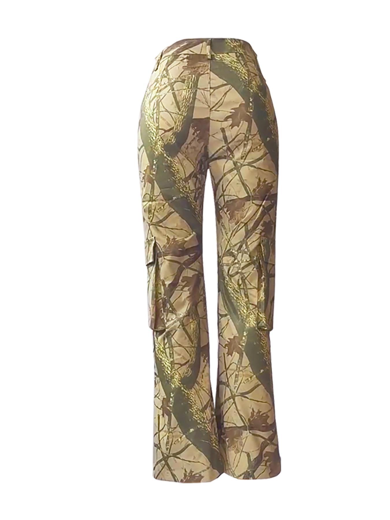 Women Camouflage Casual Zipper Pocket Pants