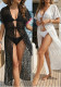 Women sexy V-neck see-through lace-up slit beach cover-up