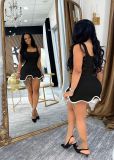 Women Colorblock Sleeveless Square Neck Slim Waist A-Line Mini Dress Trendy Outfit