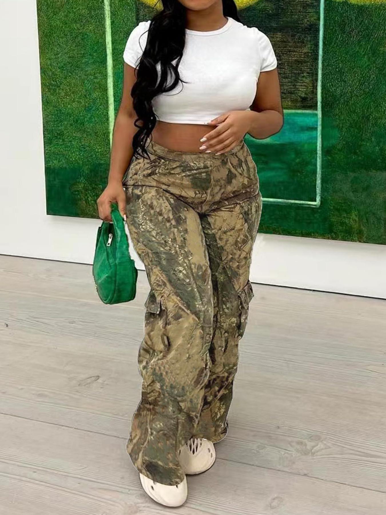 Women Camouflage Casual Zipper Pocket Pants