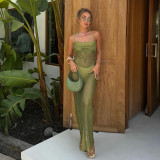 Women Spring Halter Neck Pleated Sexy Backless Bodysuit Dress