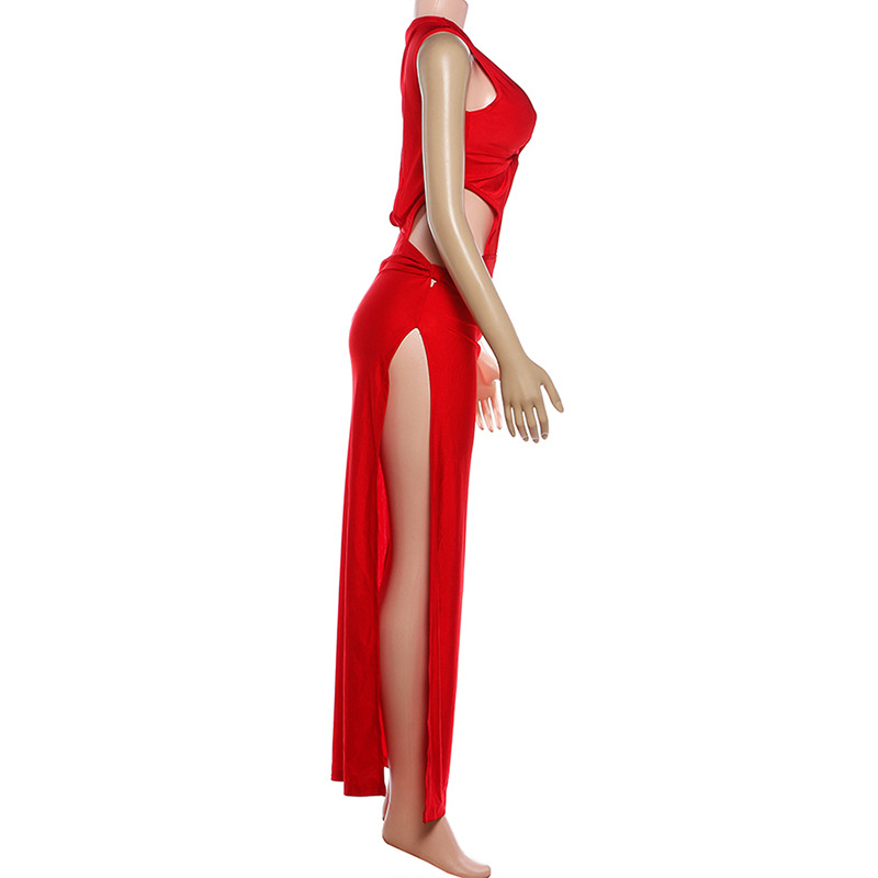Women Summer Hollow-Out Irregular Slit Dress