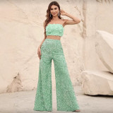 Women Elastic Waist Sequin Wide Leg Pants Sparkly Party Outfit