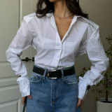 Summer Women Long Sleeve Turndown Collar Shirt Office Lady Casual Workwear