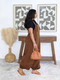 Spring Summer Women Loose Lantern Denim Overalls Casual Wide Leg Jumpsuit