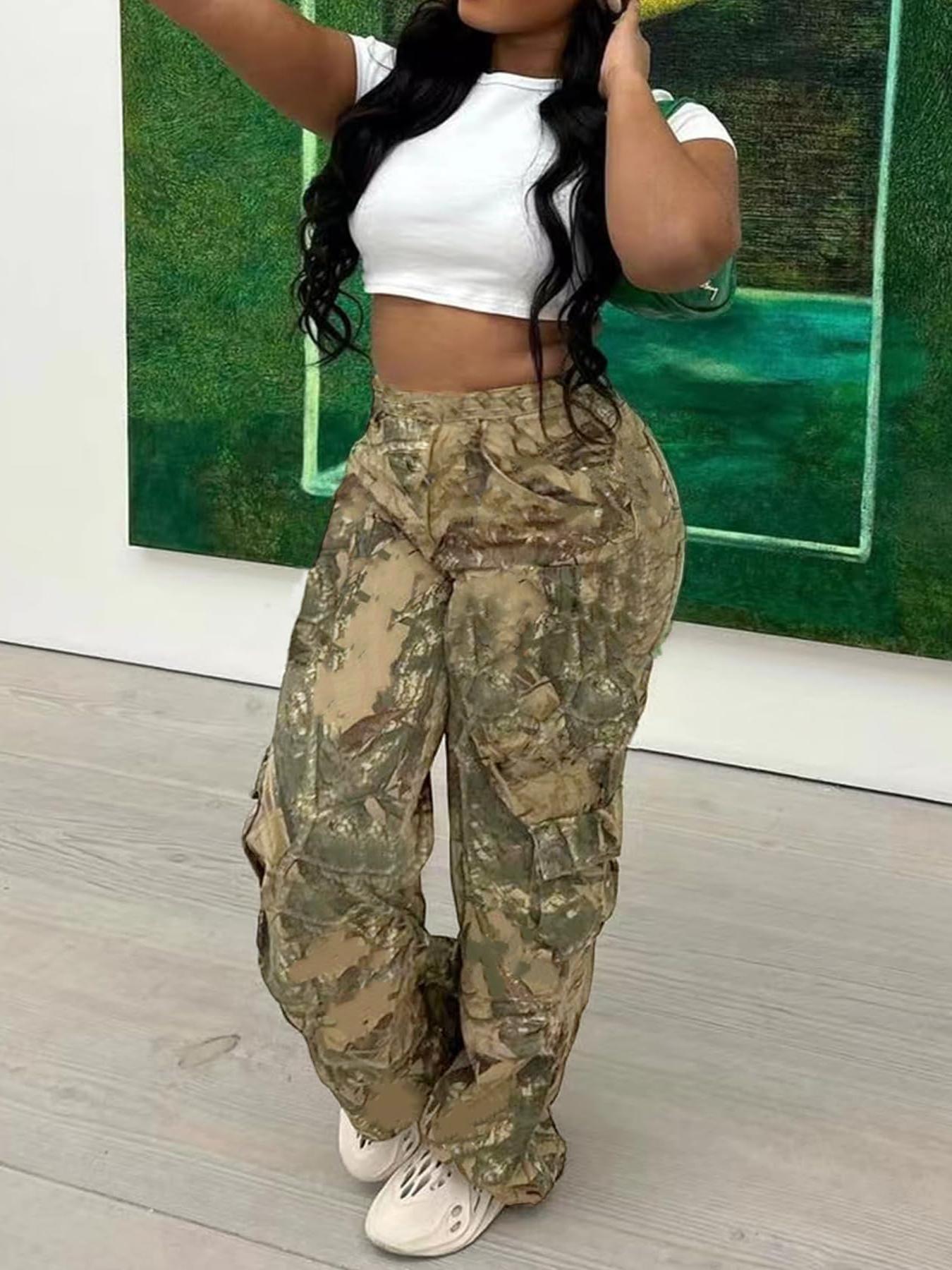 Women Camouflage Casual Zipper Pocket Pants