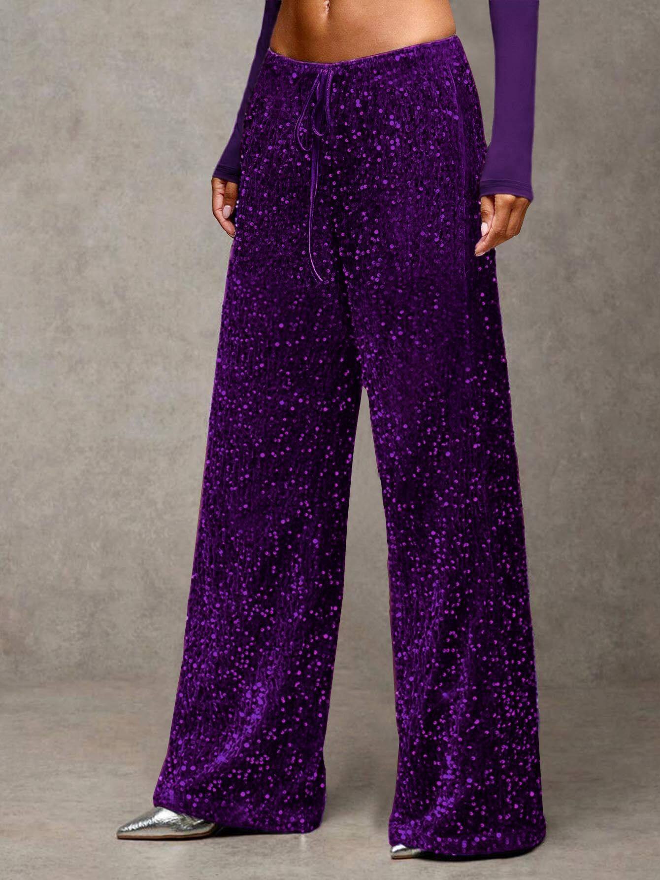 Sequin Drawstring Waist Loose Pants for Evening Parties