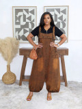 Spring Summer Women Loose Lantern Denim Overalls Casual Wide Leg Jumpsuit