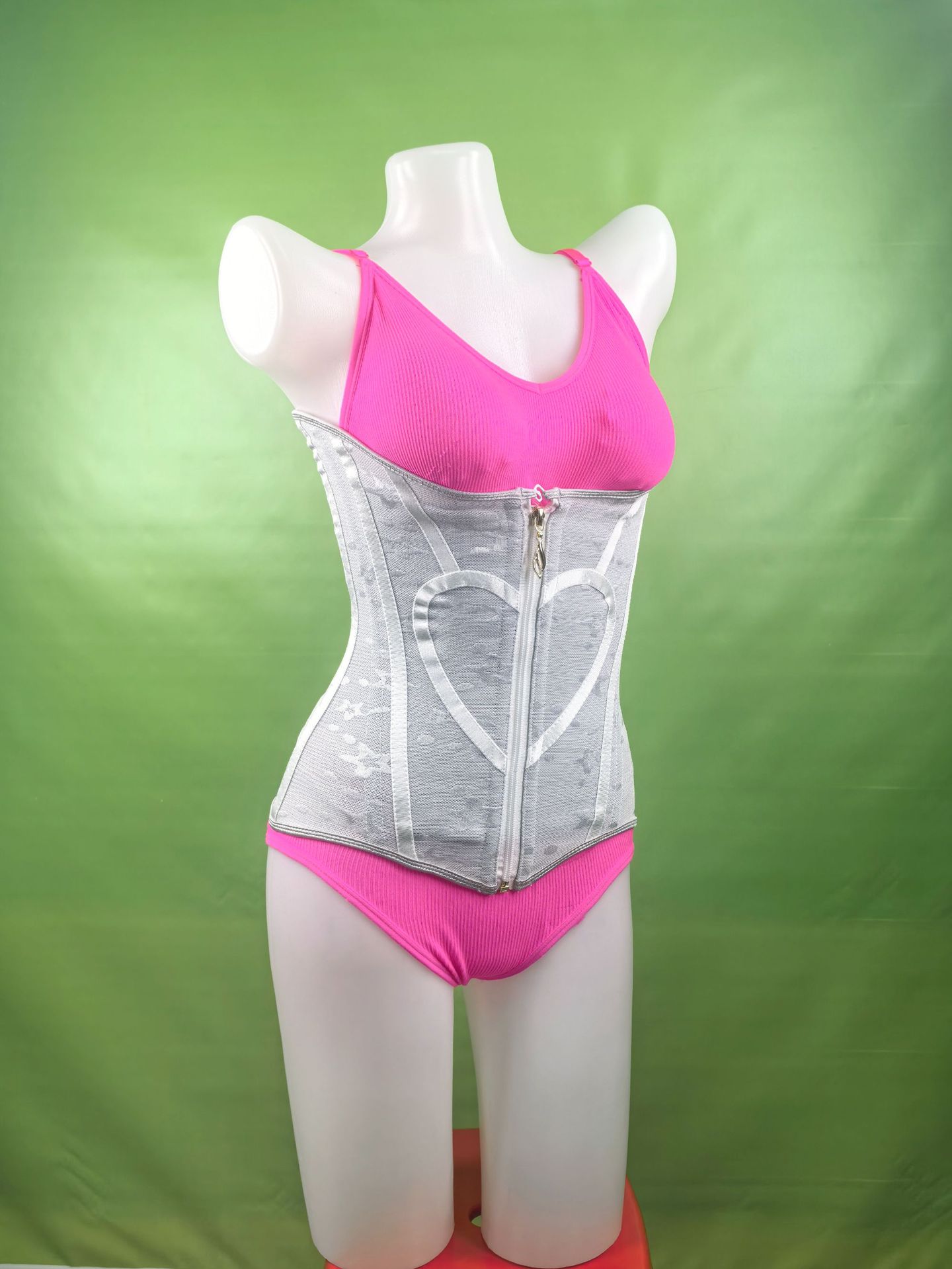Women Heart Print Fitted Mesh Waist-Shaping Double-Layer Compression Waist-Supporting Belt Shaper
