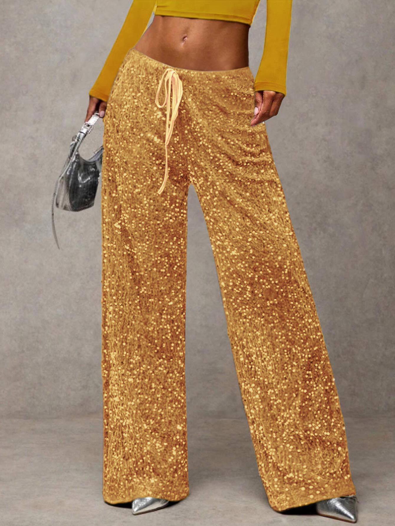 Sequin Drawstring Waist Loose Pants for Evening Parties