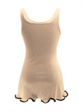 Women Colorblock Sleeveless Square Neck Slim Waist A-Line Mini Dress Trendy Outfit