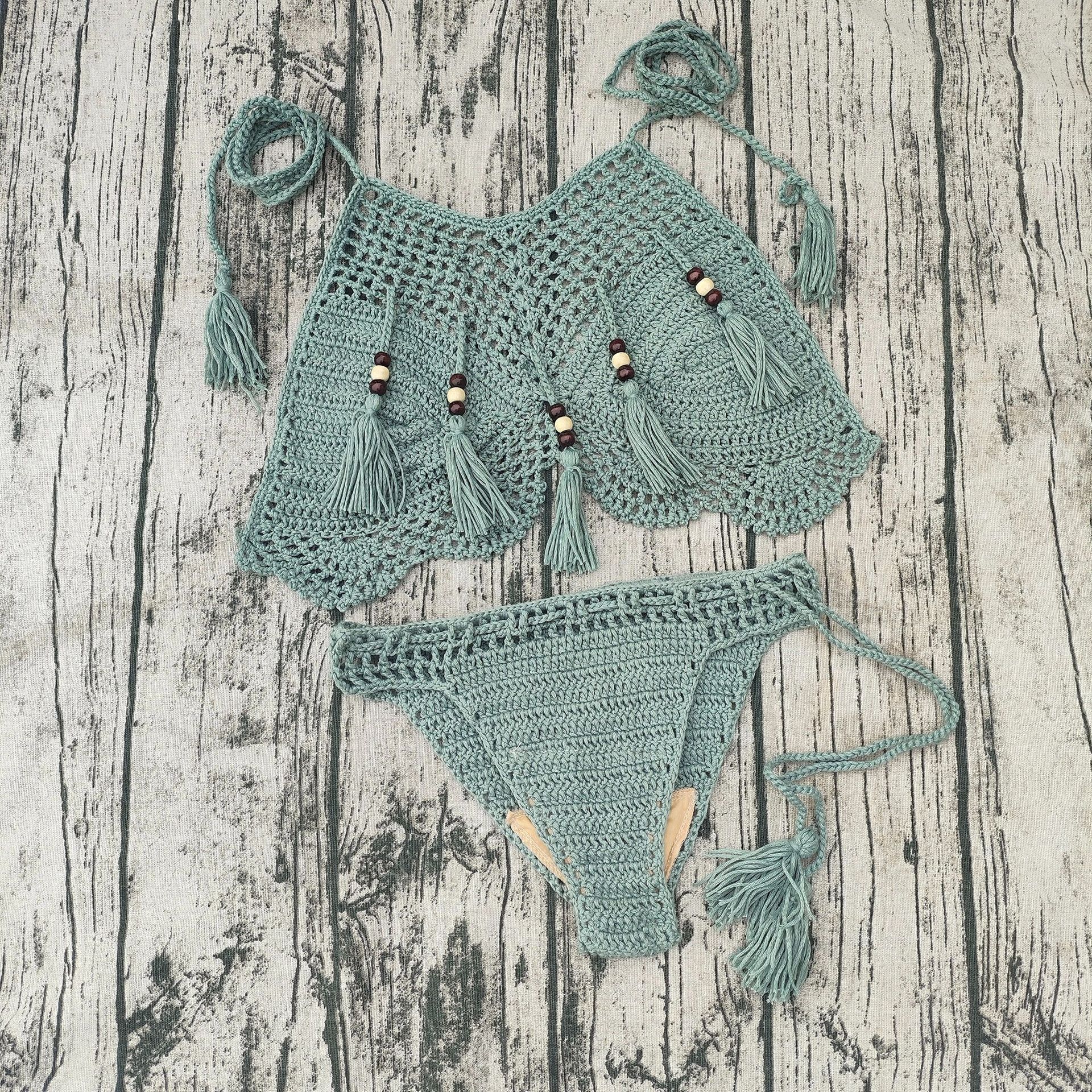 Crochet Two-Piece Bikini Swimsuit Set for Beachwear
