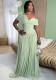Women summer Slash Shoulder ruffled tie-waist short-sleeved dress