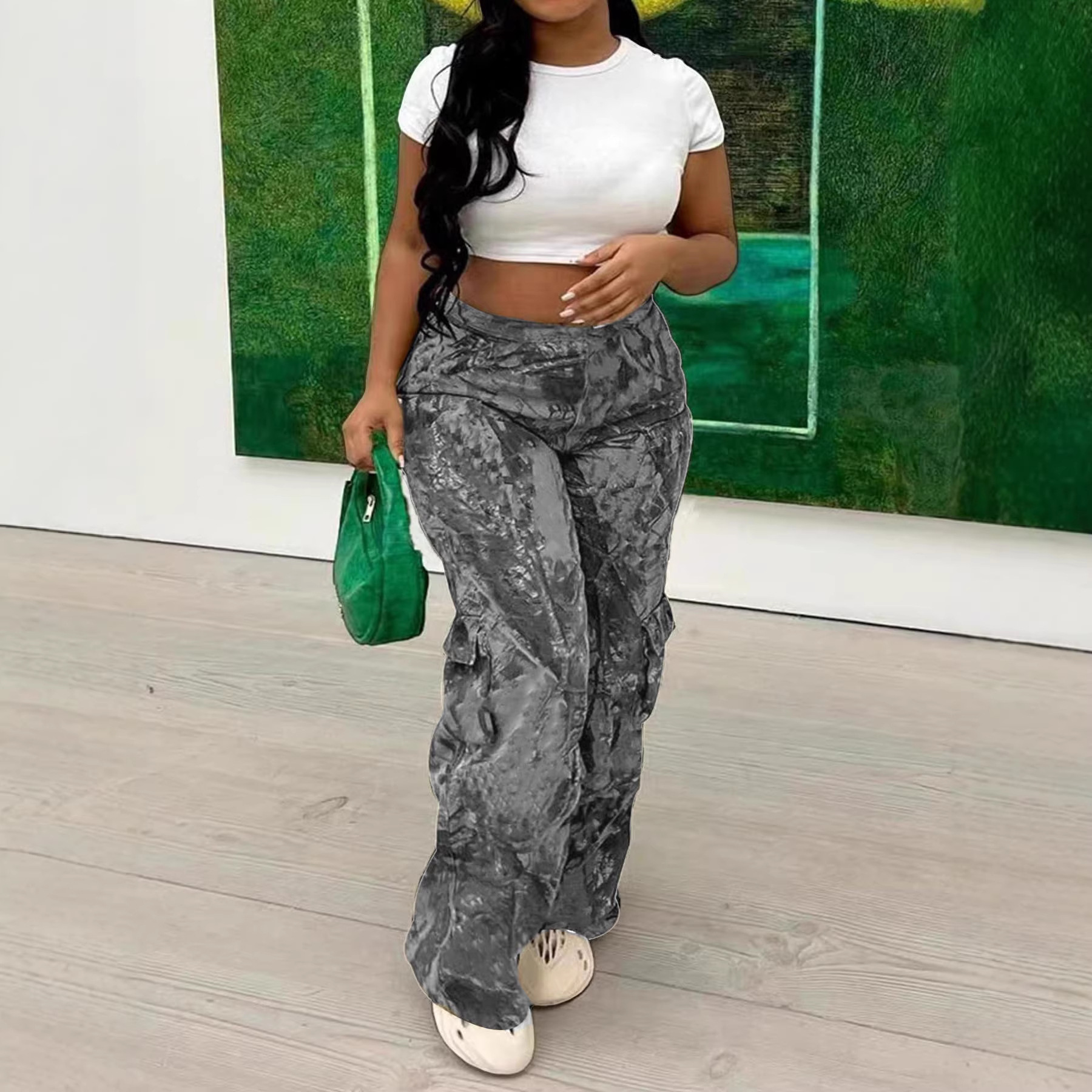 Women Camouflage Casual Zipper Pocket Pants