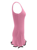 Women Colorblock Sleeveless Square Neck Slim Waist A-Line Mini Dress Trendy Outfit