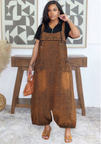 Spring Summer Women Loose Lantern Denim Overalls Casual Wide Leg Jumpsuit