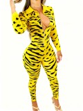 Women Casual Printed Zipper Jumpsuit