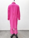 Plus Size African Women Long-Sleeve Shirt Top Casual Wide-Leg Pants Two-Piece Set