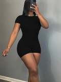 Women Spring Round Neck Short-Sleeve Jumpsuit
