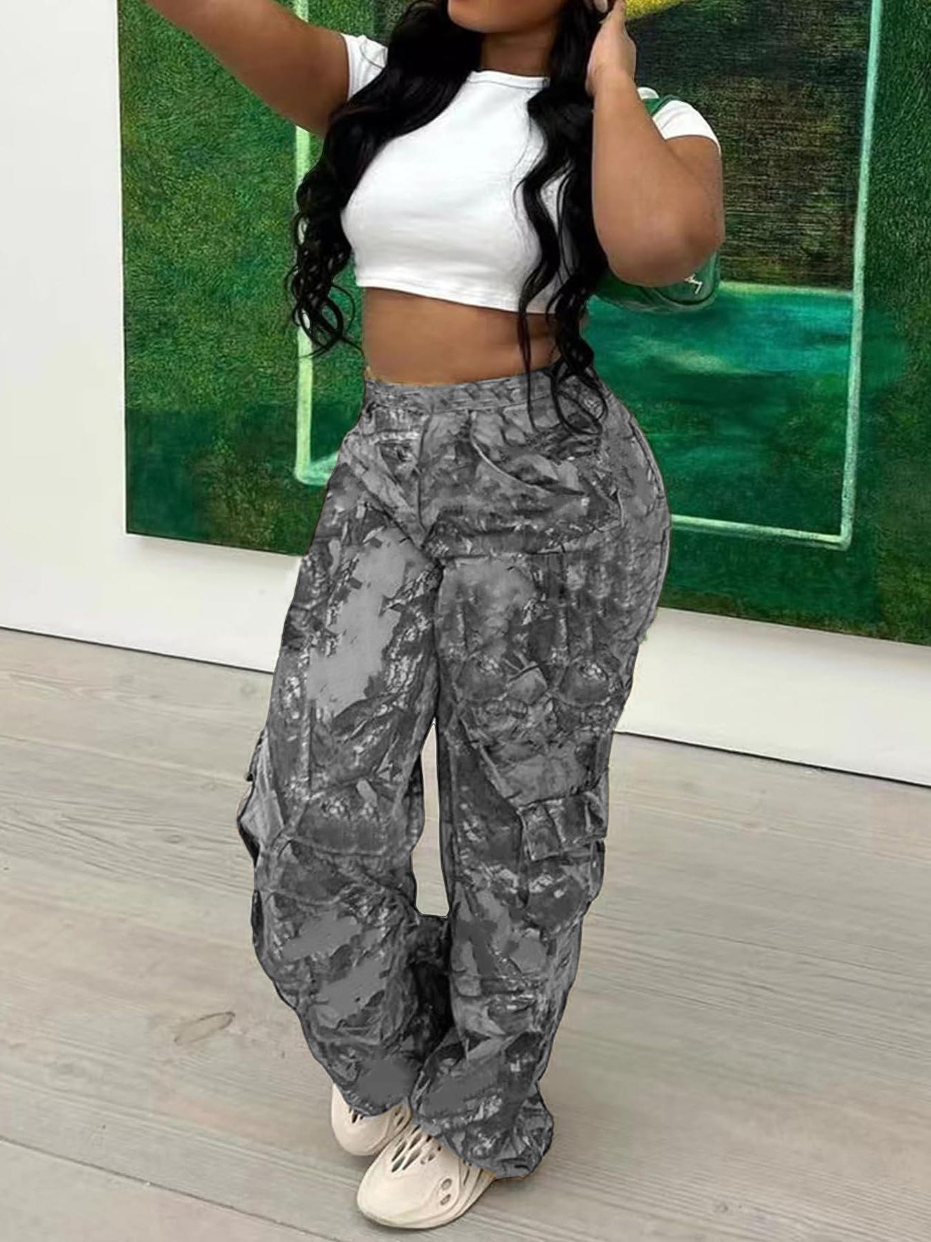 Women Camouflage Casual Zipper Pocket Pants