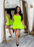 Women Colorblock Sleeveless Square Neck Slim Waist A-Line Mini Dress Trendy Outfit