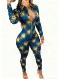 Women Casual Printed Zipper Jumpsuit