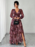 Plus Size Women floral print ruffled Maxi dress