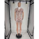 Women Sexy Animal Print Short Sleeve Top & Shorts Two Piece Set Summer Outfit