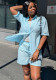 African Women Casual Turndown Collar Shirt and Shorts Two-Piece Set