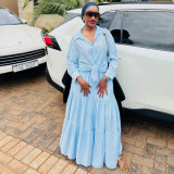Plus Size Women African Casual Turndown Collar Button-Down Shirt and Skirt Two-Piece Set