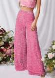 Women Elastic Waist Sequin Wide Leg Pants Sparkly Party Outfit