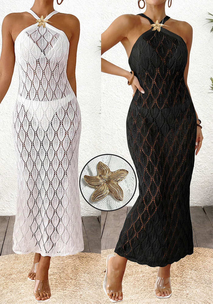 Women Sexy Backless Hollow-Out Metallic Starfish Suspender Dress Bikini Cover-up Dress