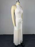 Women summer sexy Halter Neck sleeveless ruffled Maxi dress