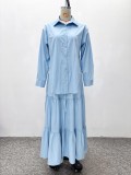 Plus Size Women African Casual Turndown Collar Button-Down Shirt and Skirt Two-Piece Set
