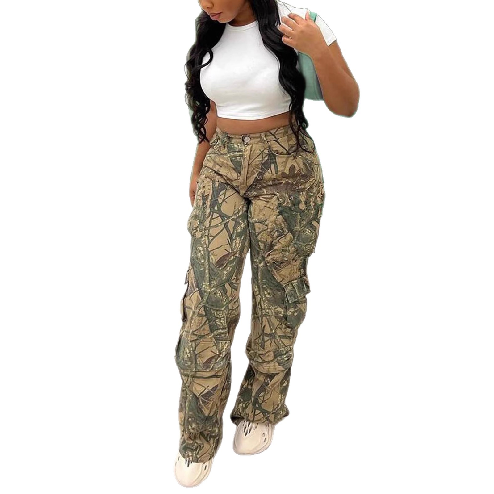 Women Camouflage Casual Zipper Pocket Pants
