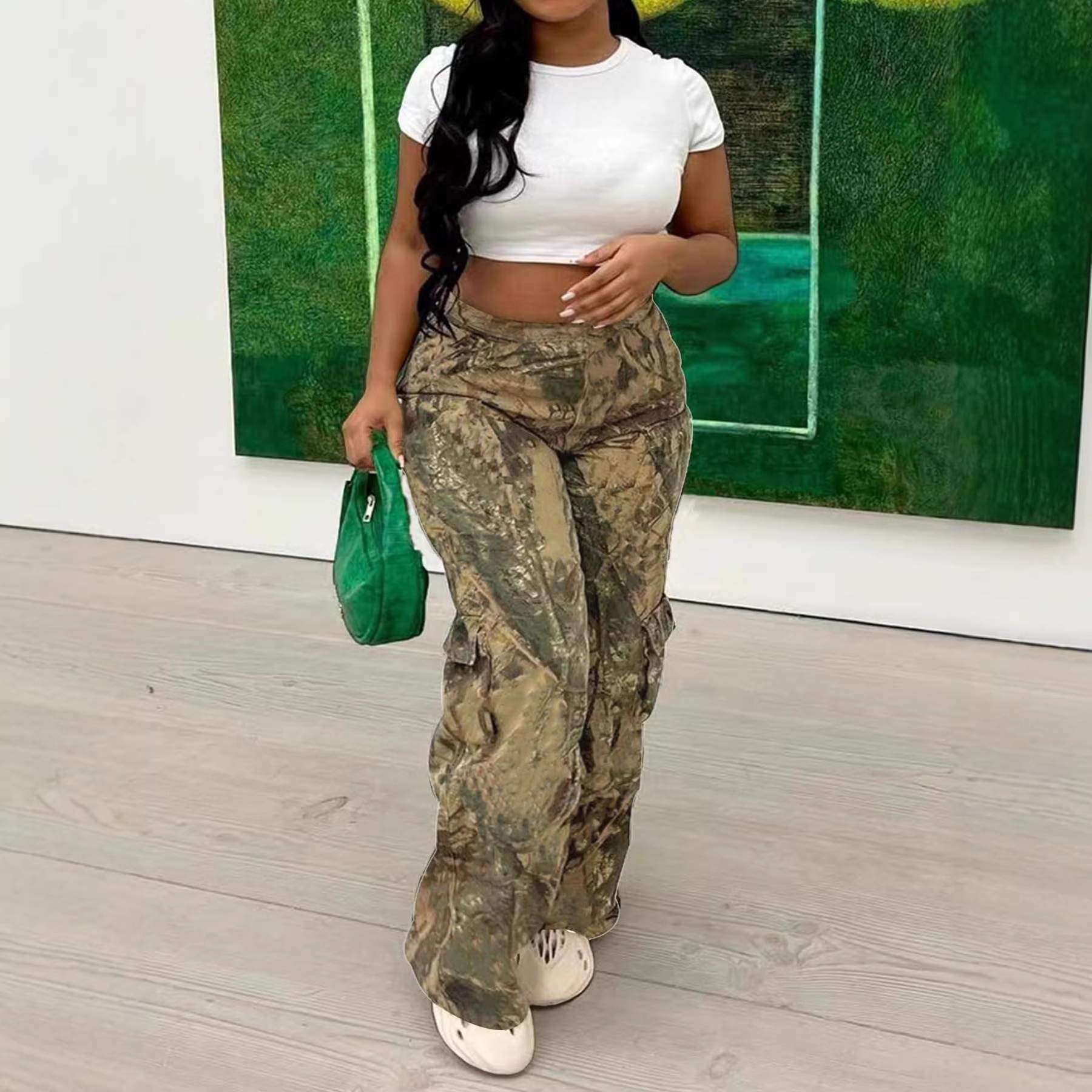 Women Camouflage Casual Zipper Pocket Pants
