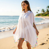 Summer Women White Cover Up Loose Beach Shirt Sun Protection