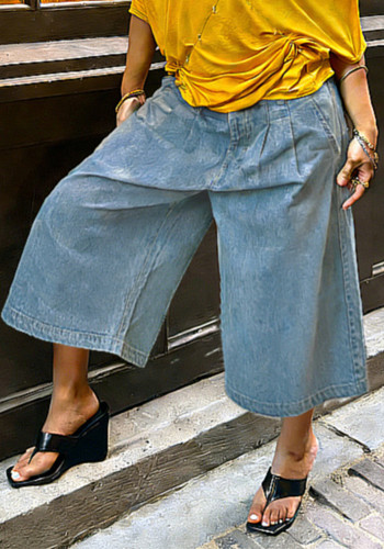 Women Denim Cargo Pants Loose Wide Leg Casual Streetwear
