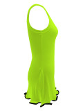 Women Colorblock Sleeveless Square Neck Slim Waist A-Line Mini Dress Trendy Outfit