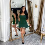 Women Colorblock Sleeveless Square Neck Slim Waist A-Line Mini Dress Trendy Outfit