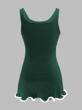 Women Colorblock Sleeveless Square Neck Slim Waist A-Line Mini Dress Trendy Outfit