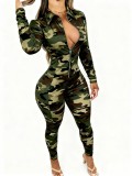 Women Casual Printed Zipper Jumpsuit