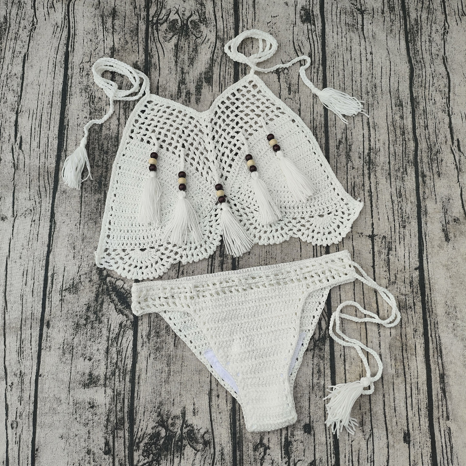 Crochet Two-Piece Bikini Swimsuit Set for Beachwear