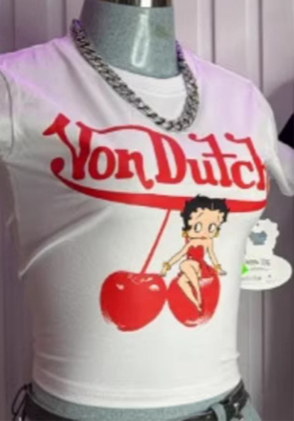 Women Summer American Print Sexy Short-Sleeved Crop T-Shirt