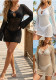 Women Beach Dress Bikini Cover-Up Long-Sleeved Sexy Hollow-Out See-Through Holidays Dress