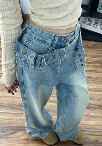 Women American Patchwork Denim Pants