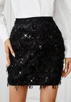 Women Sequined Tassel Black Skirt Women Sequined Tassel Black Skirt