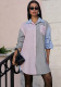 Women Spring Casual Striped Patchwork Pocket Long-Sleeved Button Shirt Dress